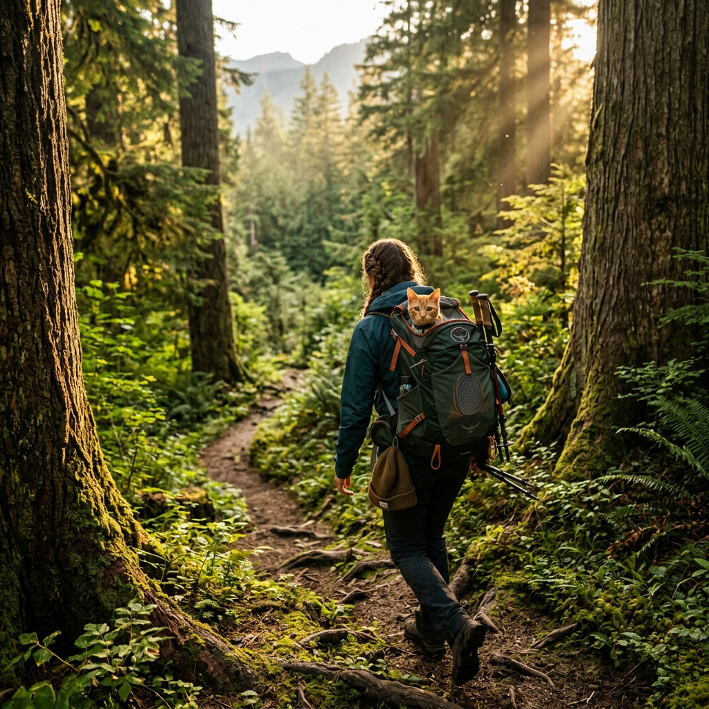 The Catpack backpack carrier on the trail
